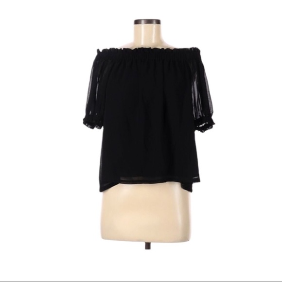 1. State Size Medium Black Ruffle Short Sleeve Off The Shoulder Blouse - Picture 2 of 11